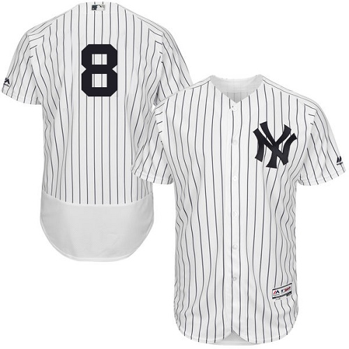 Yankees #8 Yogi Berra White Strip Flexbase Authentic Collection Stitched MLB Jersey - Click Image to Close